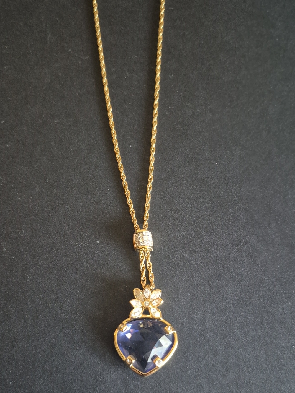 Swarovski Gold-tone Necklace with Tanzanite Heart Pendant and Crystal Accents